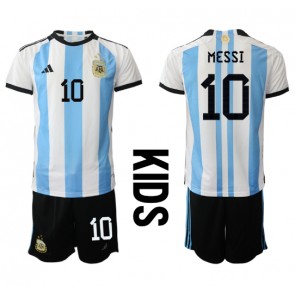 Argentina Lionel Messi #10 Hemmakläder Barn VM 2022 Kortärmad (+ Korta byxor)